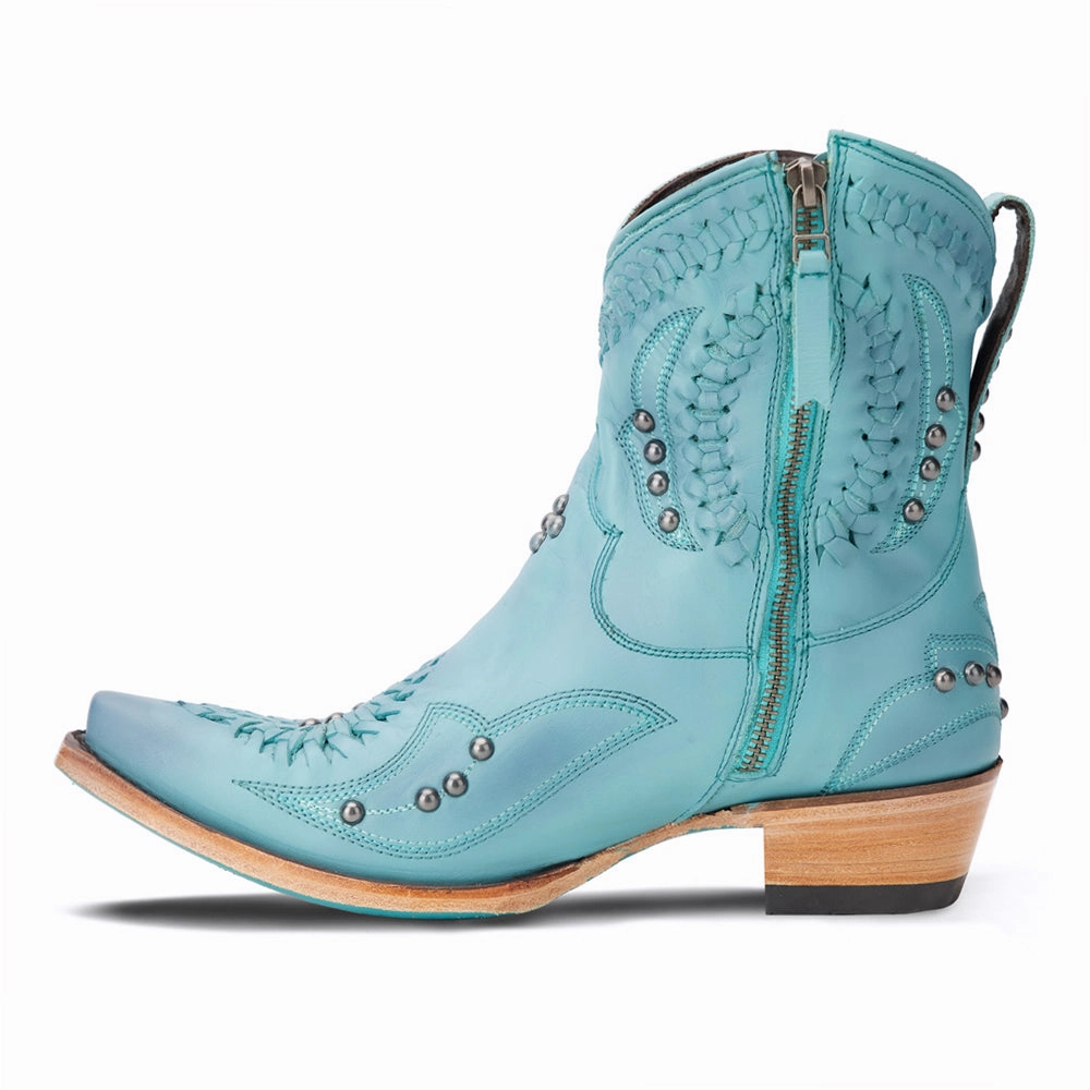 Work Field Fire Side Cossette Embroidered Studded Snip Toe Cowboy Bootie