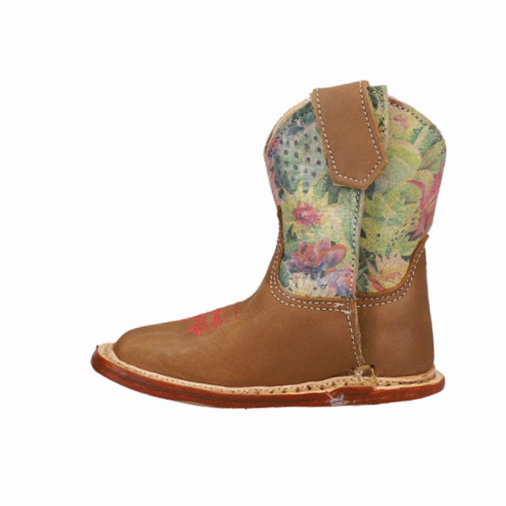 day trip Rubberized Traction Lugs Cowbaby Prickly Floral Square Toe Cowboy Boots (Infant)