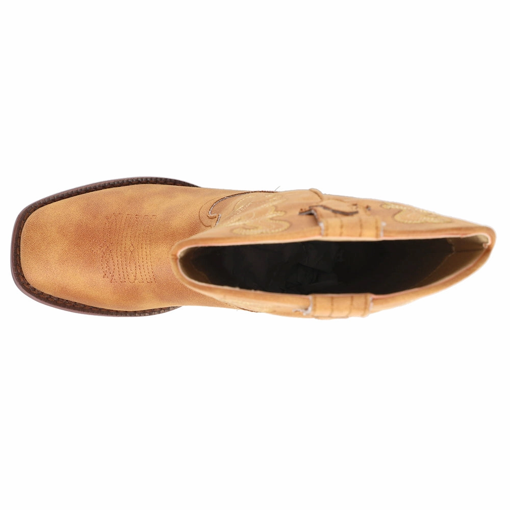 Stretchable Material Cowboy Classic Embroidered Square Toe Pull On Cowboy Boots