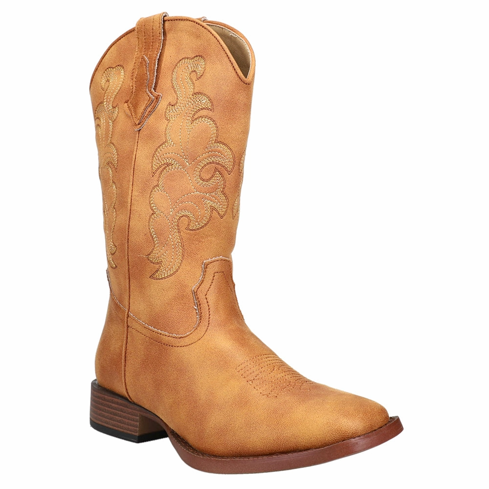 Cowboy Classic Embroidered Square Toe Pull On Cowboy Boots Mud Resistant Daily Walks Water Wall