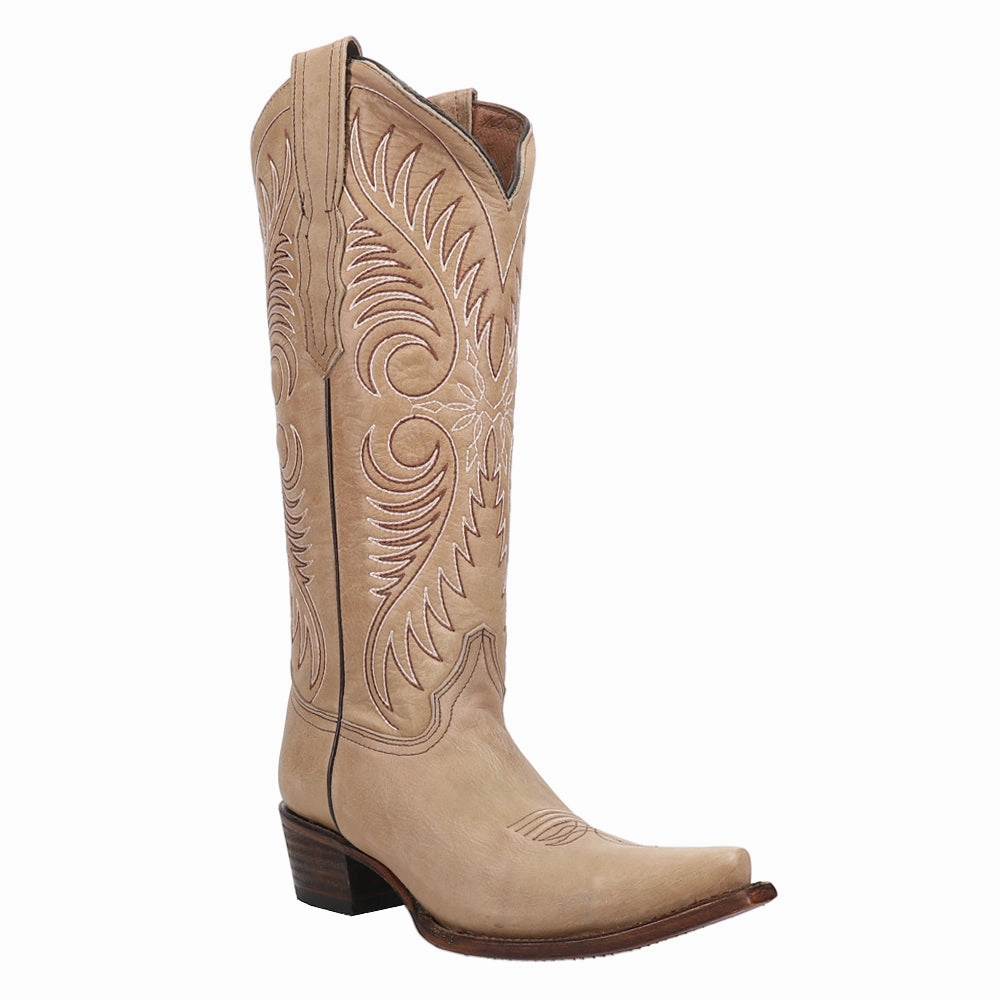 Cowhide Embroidered Snip Toe Cowboy Boots Shock Absorbing Technology Smooth Style