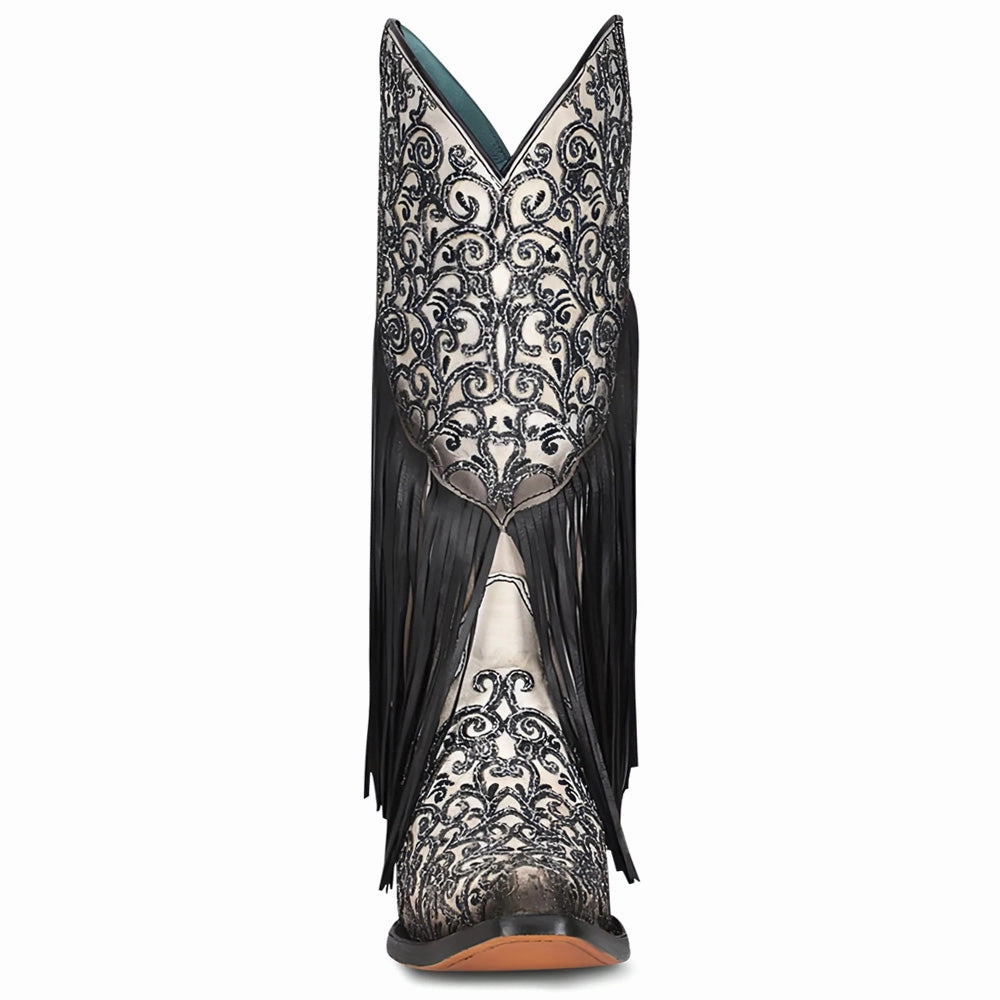 Crater Fringe Glitter Tooled Inlay Snip Toe Cowboy Boots Open Toe Design Flexible Frame Weather Resistant User