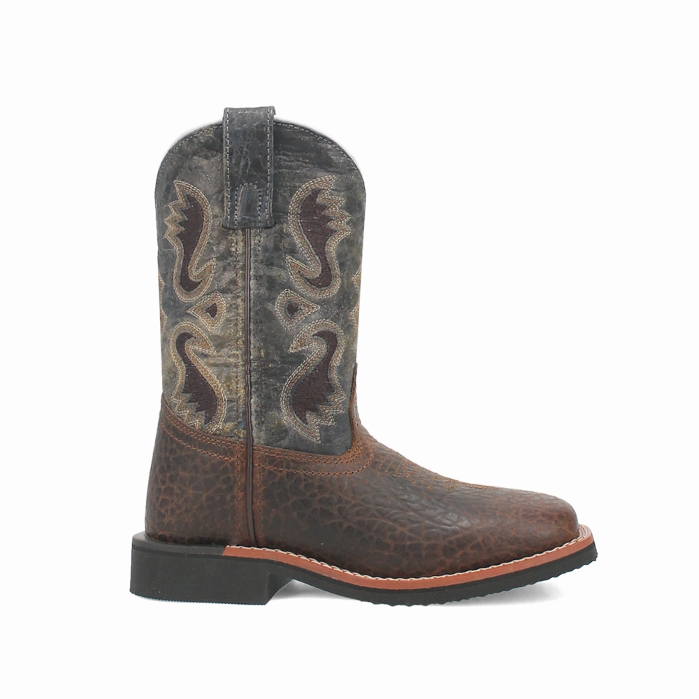 Elevated Comfort Flat Sole Creek Embroidered Square Toe Cowboy Boots (Little Kid-Big Kid)