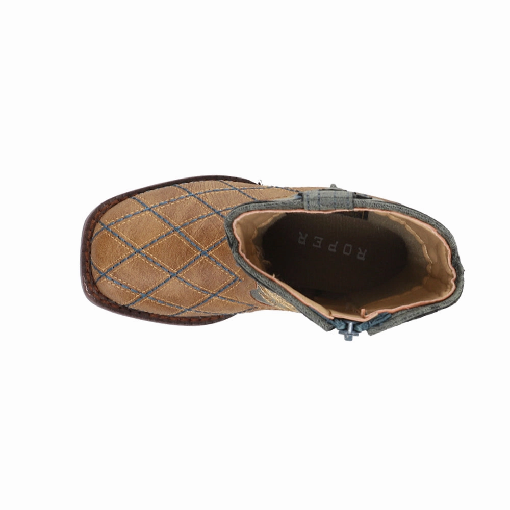 Thermal Core Adventure Seeker Cross Cut Checkered Embroidery Square Toe Cowboy Boots (Toddler)