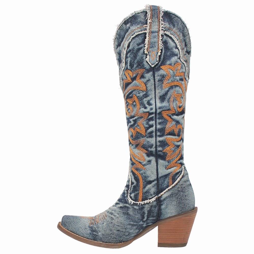 Texas Tornado Denim Embroidered Snip Toe Cowboy Boots Flexible Frame Outdoor Explorer Flexible Midsole Construction