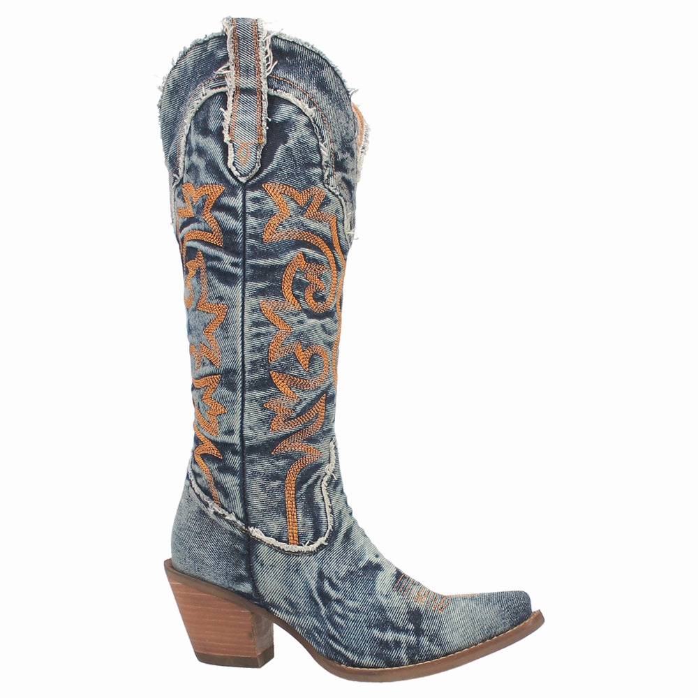 Rough Trail Texas Tornado Denim Embroidered Snip Toe Cowboy Boots