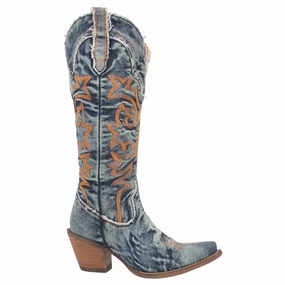 Rough Trail Texas Tornado Denim Embroidered Snip Toe Cowboy Boots