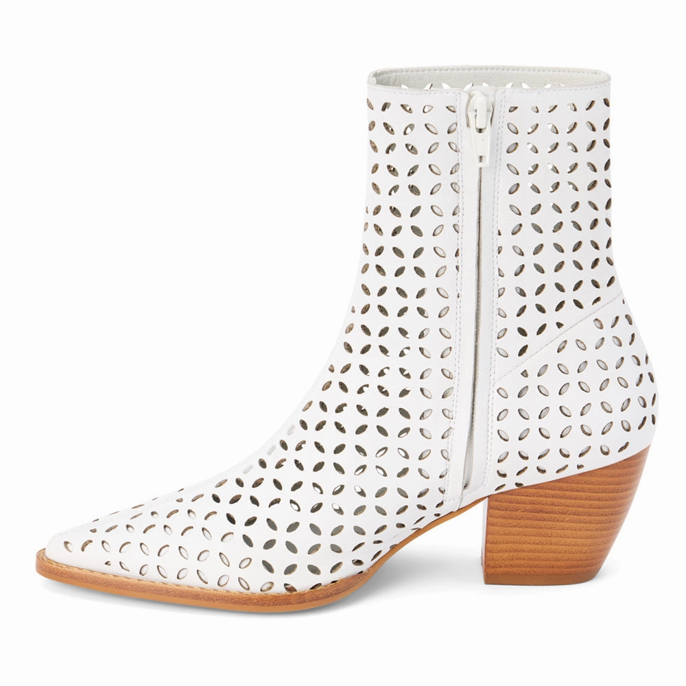 Dahlia Cut Out Pointed Toe Zippered Booties All Weather Mountain Hike Thermal Core Functional Minimalist