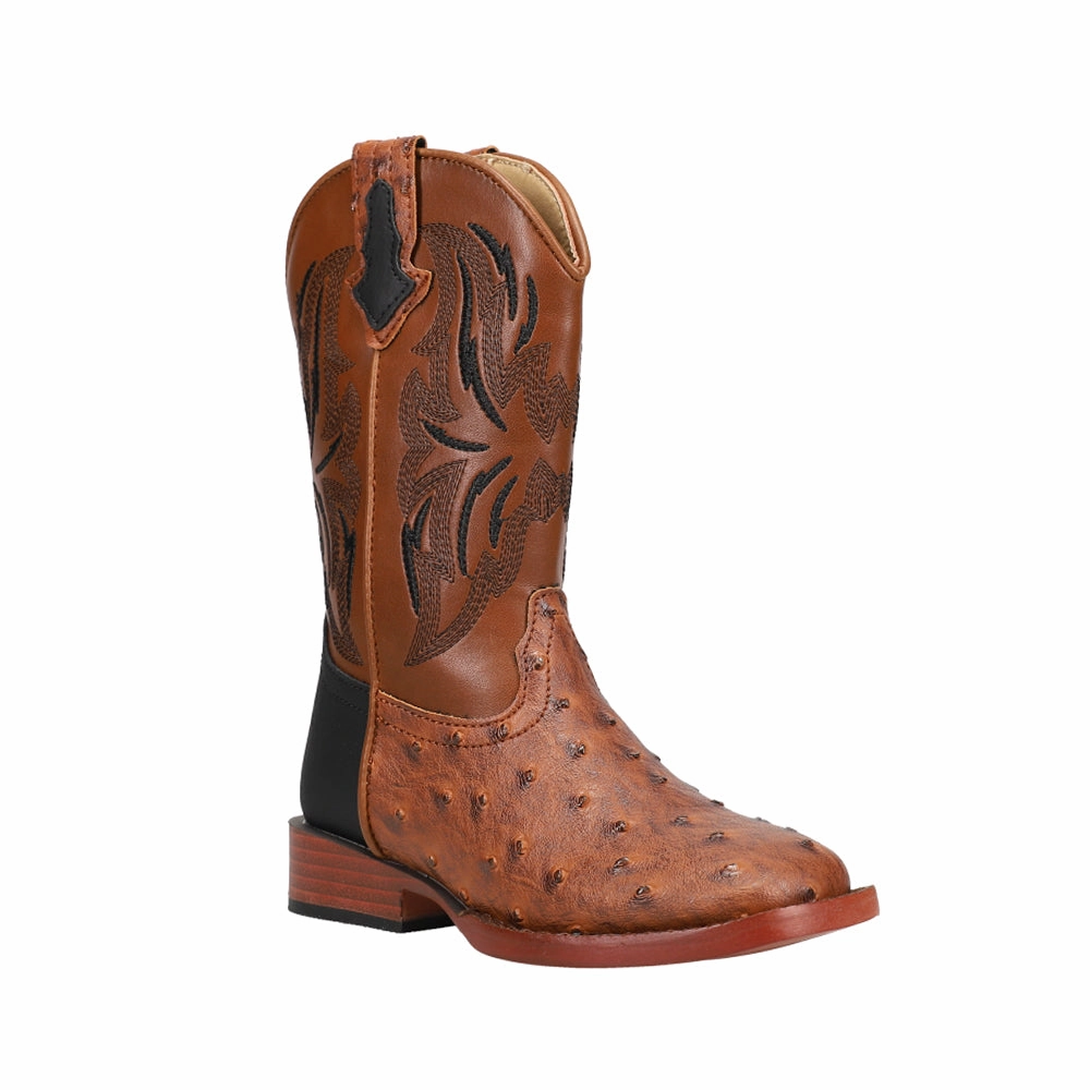 Sleek Comfort Dalton Printed Ostrich Square Toe Cowboy Boots (Little Kid)