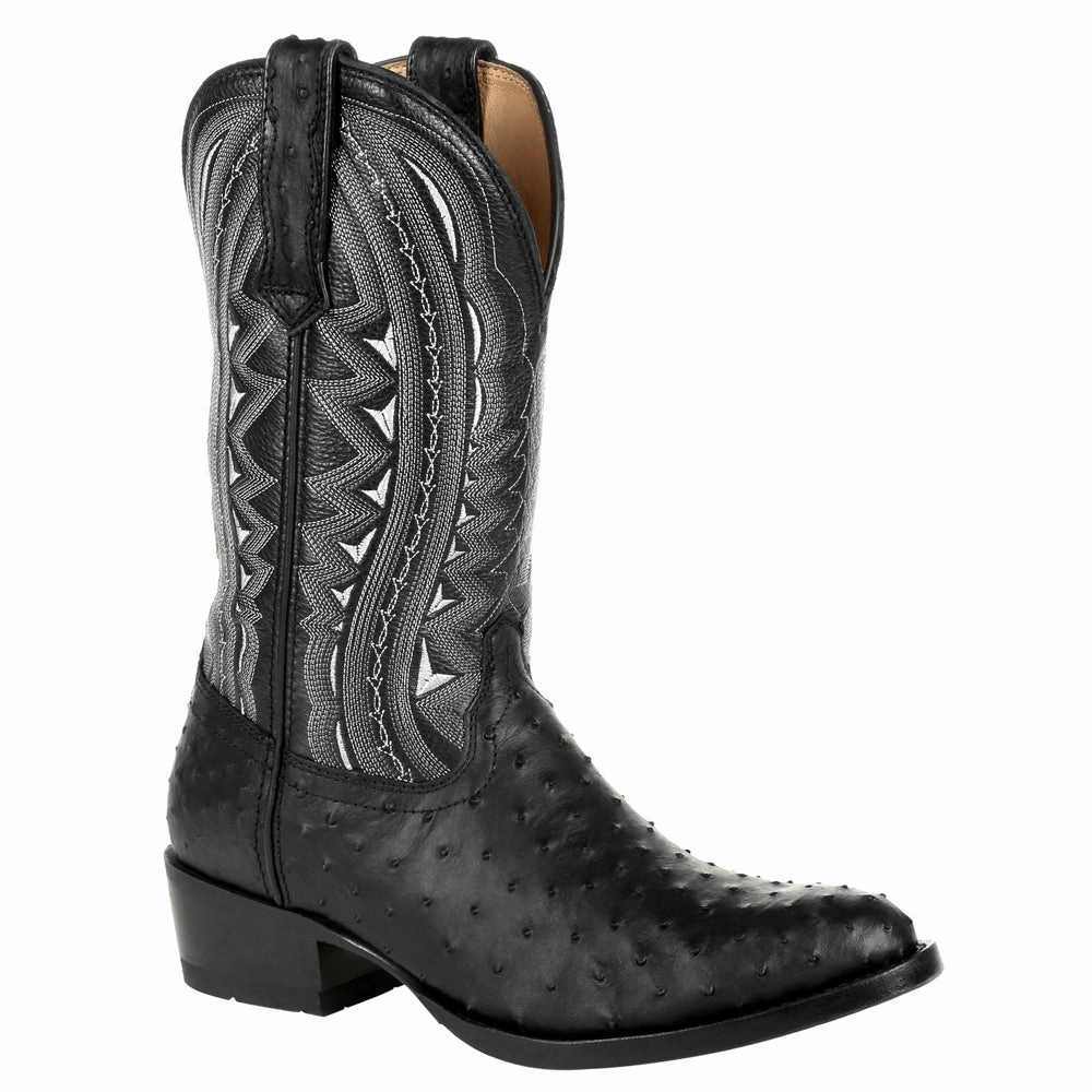 Impact Dispersal Geometry brand - name Premium Exotic Full Quill Ostrich Embroidered Round Toe Pull On Cowboy Boots