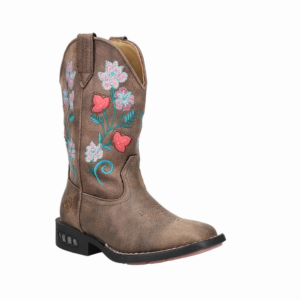 Dazzle Floral Lights Square Toe Cowboy Boots (Little Kid-Big Kid) Seamless Comfort Night Travel