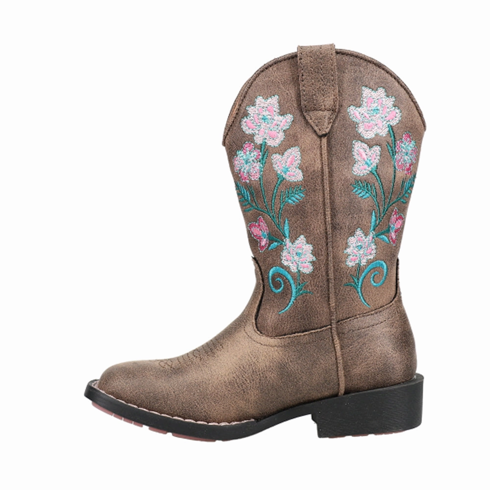 Wedge Sole Waterproof Cold Climate Dazzle Floral Lights Square Toe Cowboy Boots (Little Kid-Big Kid)