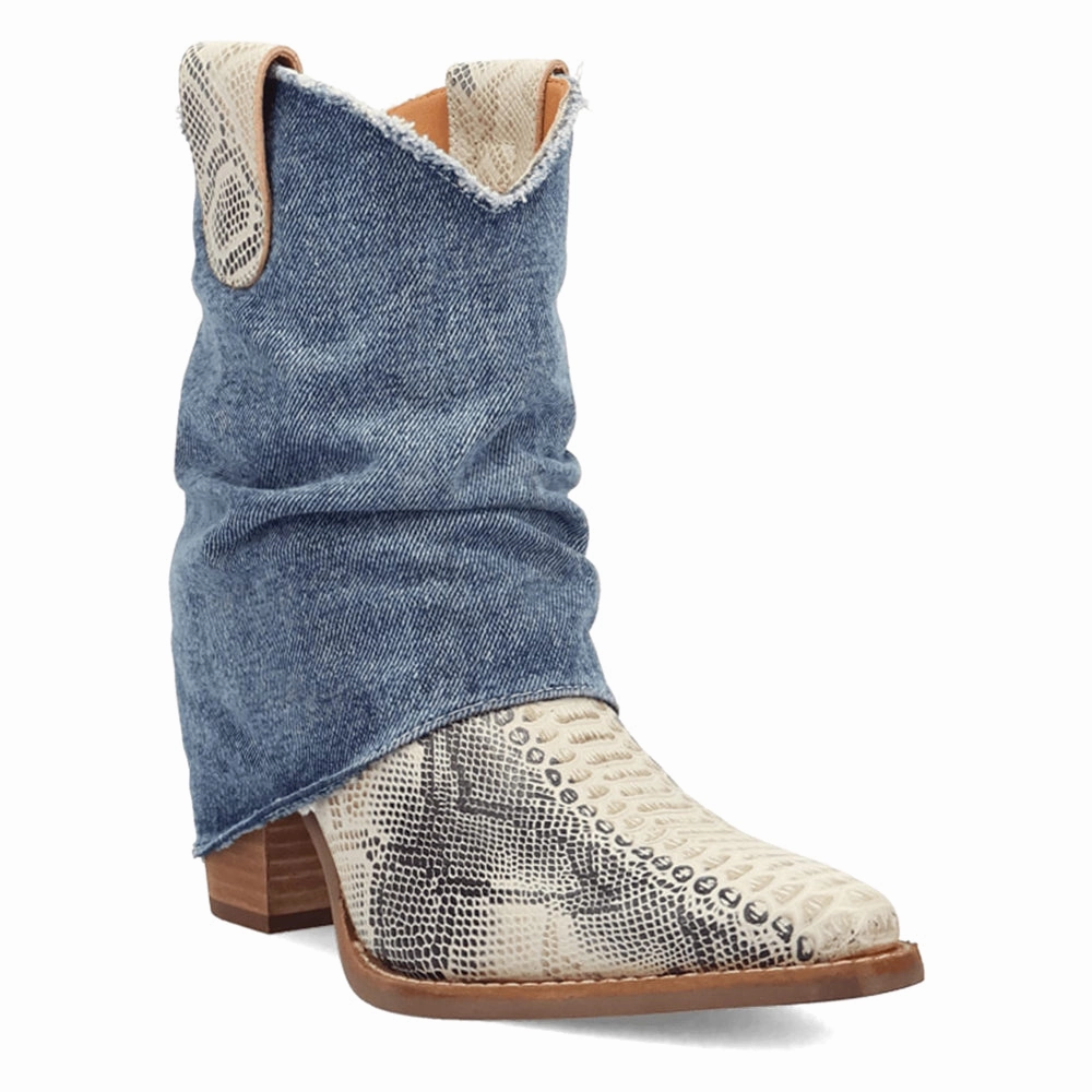 Equestrian Denim Dream Snake Snip Toe Cowboy Booties