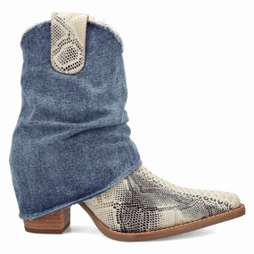 Denim Dream Snake Snip Toe Cowboy Booties Archaeologist Washable