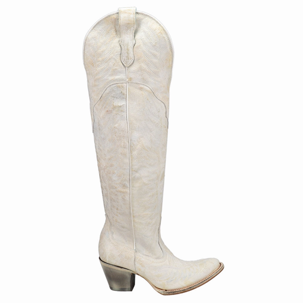 Modern Cut Distressed Embroidered Round Toe Cowboy Boots