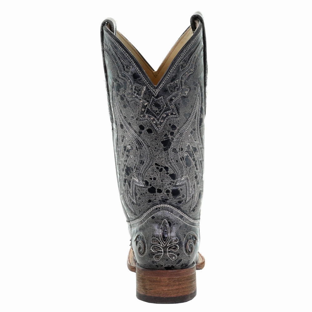 Essential Piece Distressed Embroidered Snake Square Toe Pull On Cowboy Boots