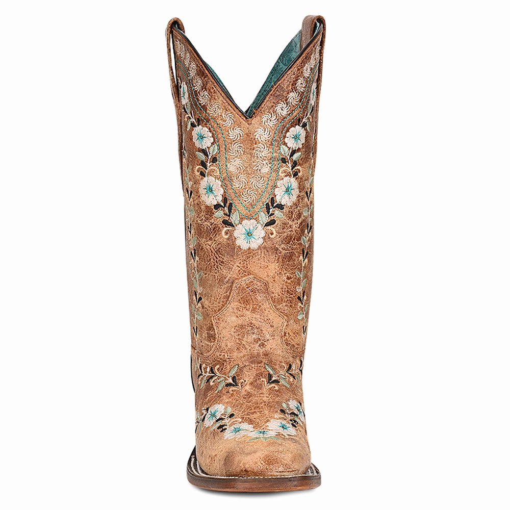 Distressed Glow In The Dark Floral Embroidered Square Toe Cowboy Boots Padded Collar Support well-made