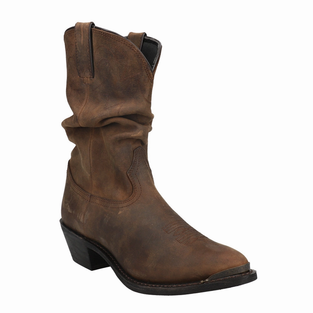 Distressed Slouch Round Toe Pull On Cowboy Boots Comfortable Design