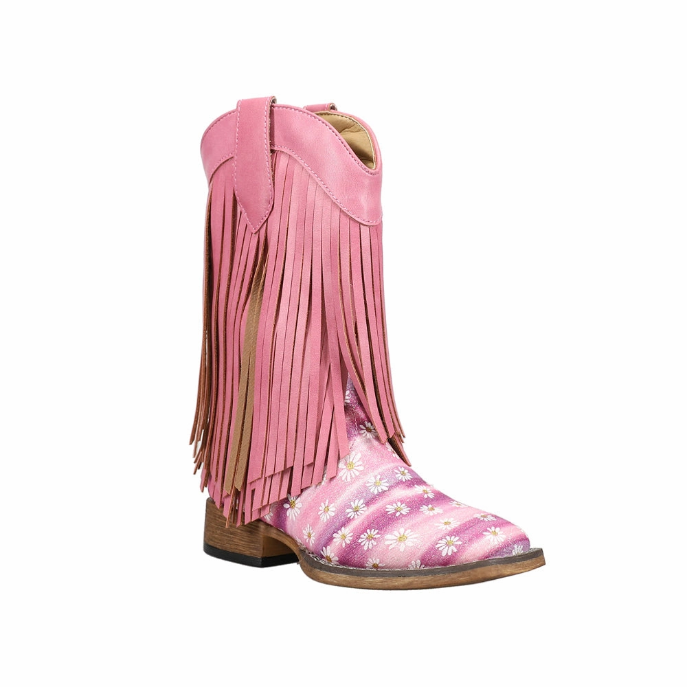 Double Fringe Glitter Metallic Square Toe Cowboy Boots (Little Kid) Thermal Core Nature Lover Breathable Windy Weather