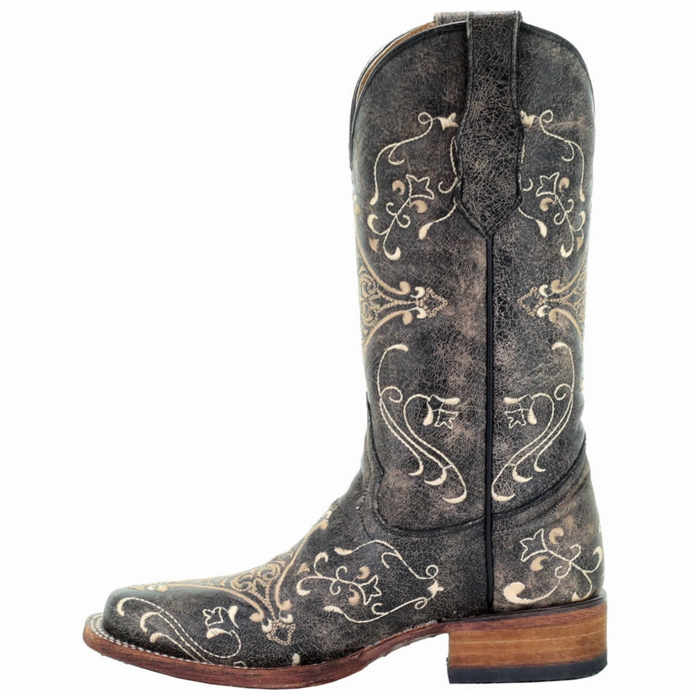 Eco Friendly Tannery Quick Drying Rural Traveler Dragonfly Embroidered Square Toe Cowboy Boots