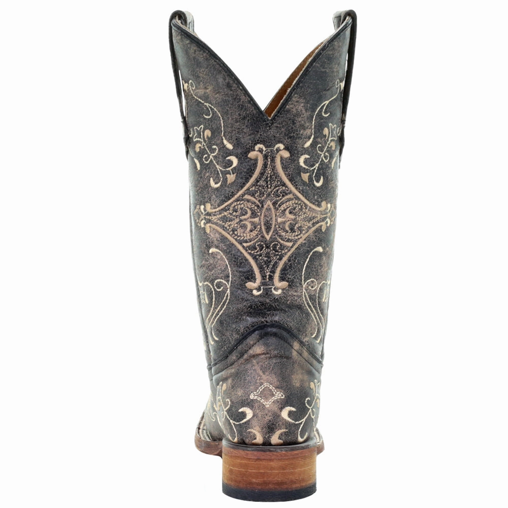 Dragonfly Embroidered Square Toe Cowboy Boots Torsional Stability