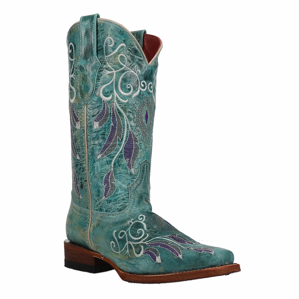 Dreamer Embroidered Narrow Square Toe Cowboy Boots Silver Glow