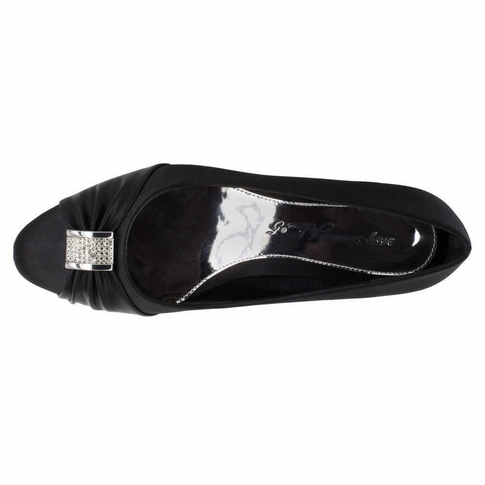 Foot Support Ventilated Footbed Design Eloise Rhinestone Round Toe Block Heel Pumps