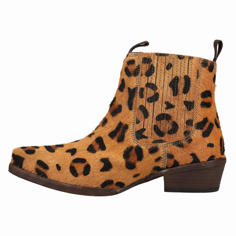 Leather Dustt II Leopard Square Toe Pull On Booties