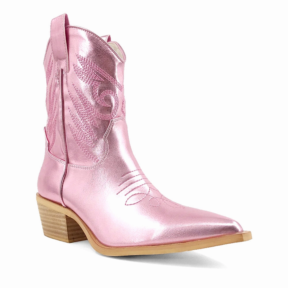 Zahara Embroidered Metallic Pointed Toe Cowboy Boots Everyday Walk Breathable Mountain Climber