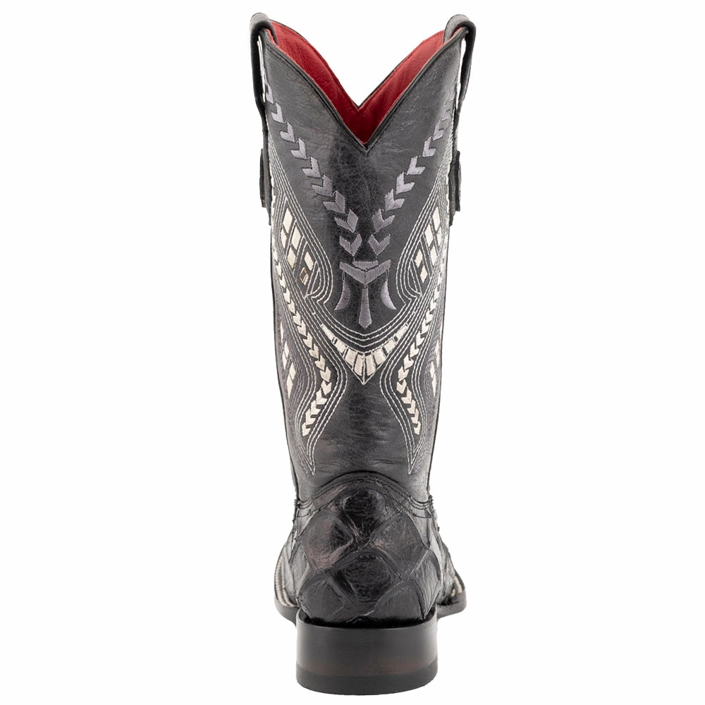 Bronco Pirarucu Print Embroidered Square Toe Cowboy Boots Molded Arch Contour Northern Resident