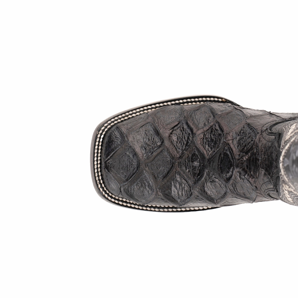 Bronco Pirarucu Print Embroidered Square Toe Cowboy Boots Family Reunion Travel