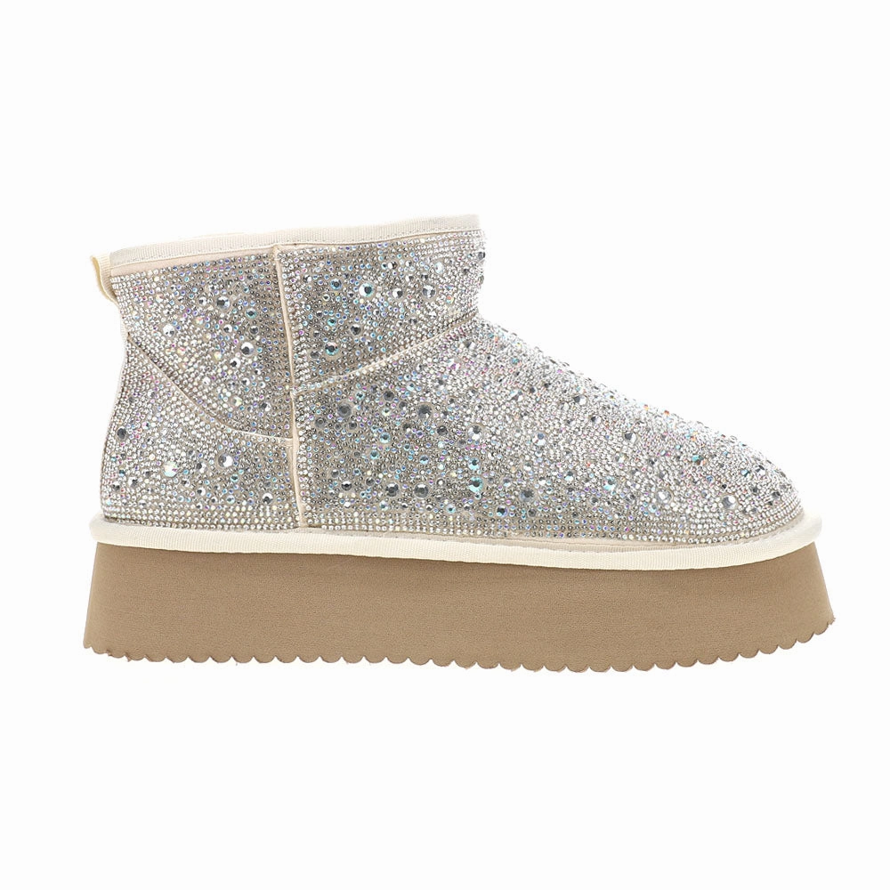 Homebody Rhinestone Round Toe Platform Pull On Booties Reinforced Form Windy Weather