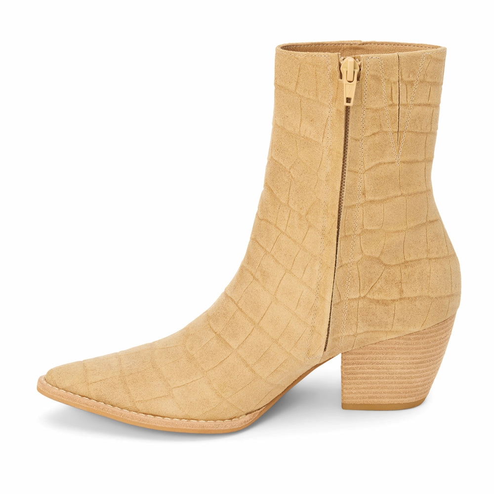 Olive Tone Classic Comfort Caty Croc Print Pointed Toe Zippered Booties