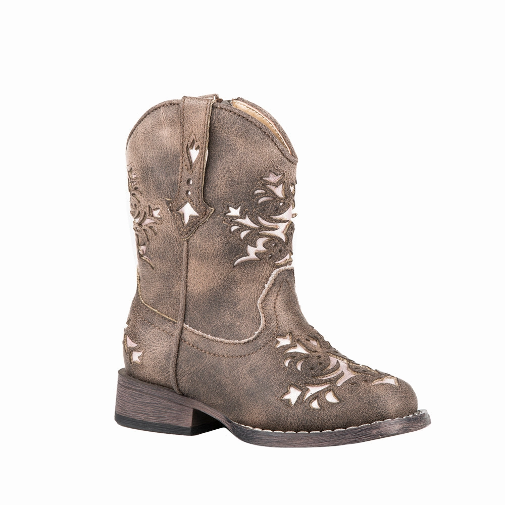 Horse Riding Lola Tooled Inlay Square Toe Cowboy Boots (Toddler)