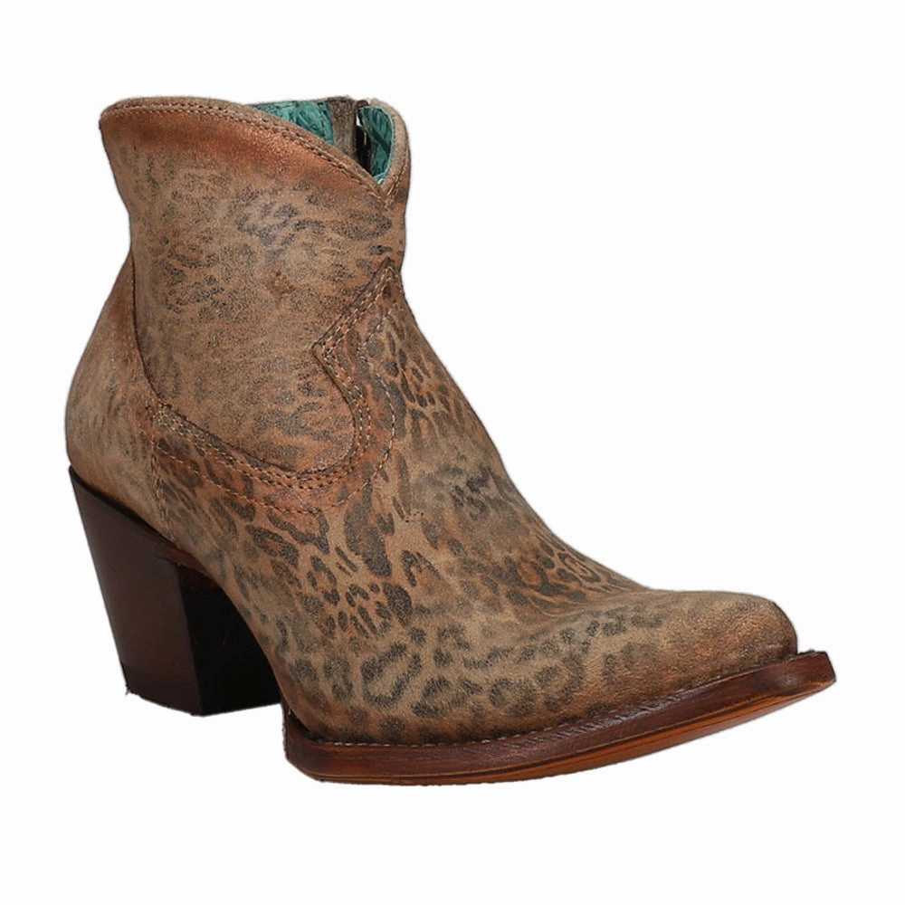 Cheetah Suede Pointed Toe Cowboy Booties Leather Upper Heavy Grip