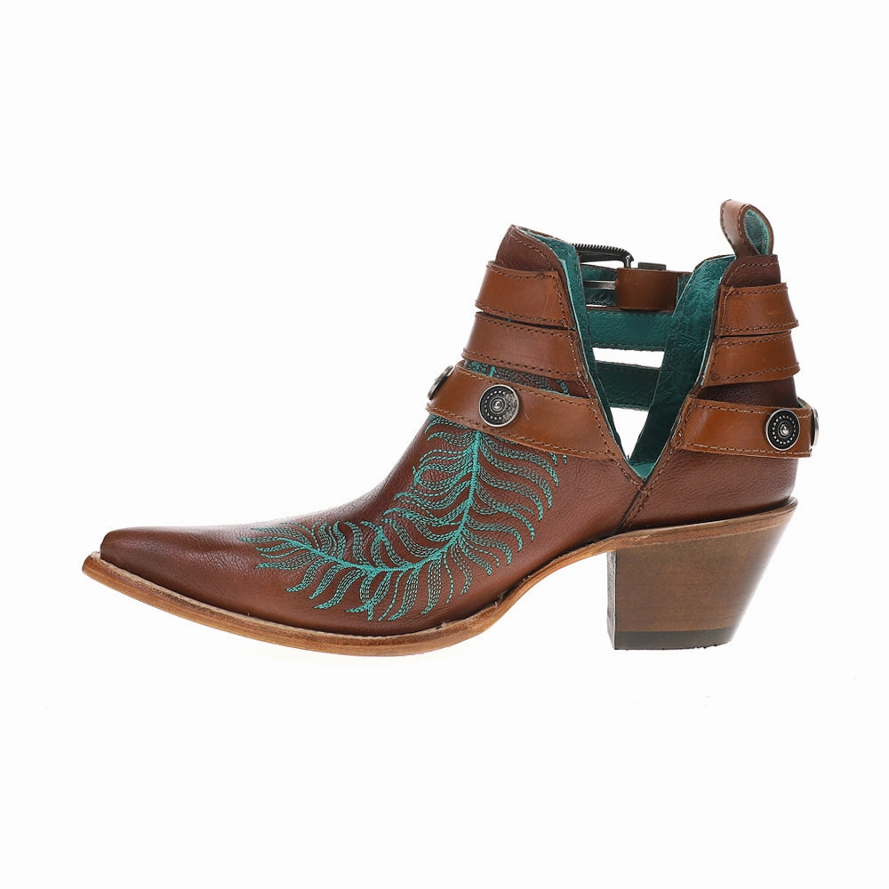 Embroidered Concho Harness Pointed Toe Cowboy Booties All-Purpose Use