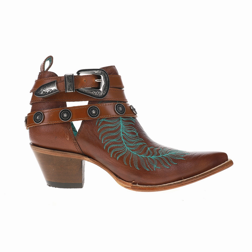 Block Heel Anti Bacterial Embroidered Concho Harness Pointed Toe Cowboy Booties