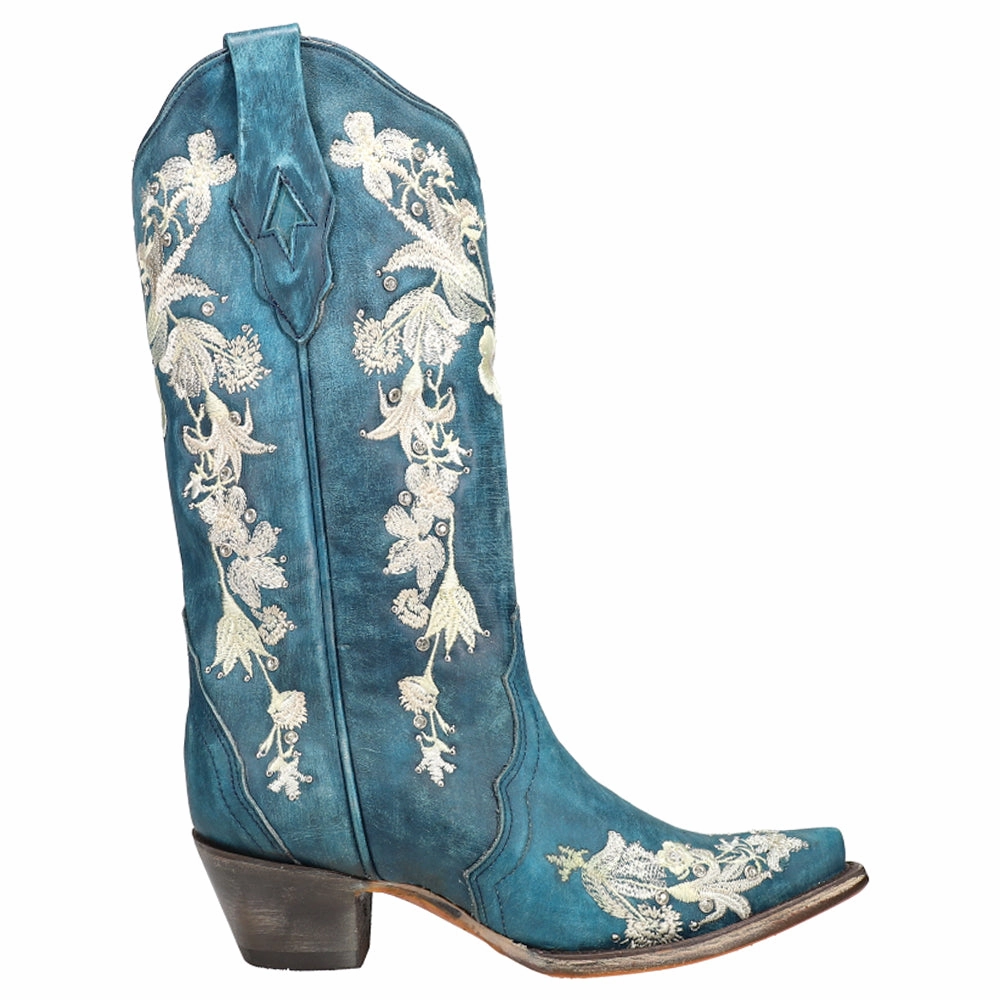 Embroidered Snip Toe Cowboy Boots Breathable Mesh Panels Heavy Terrain