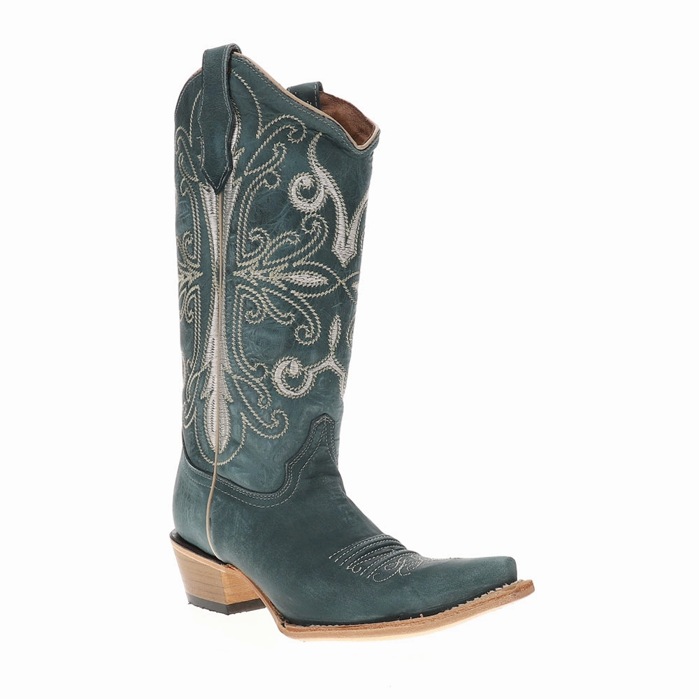Embroidered Snip Toe Pull On Cowboy Boots Flexible Outsole Flexible Midsole Construction