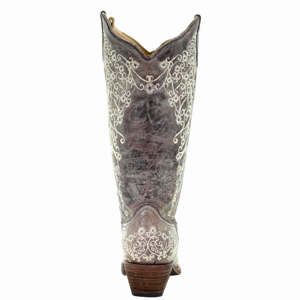 french chic Embroidered Snip Toe Pull On Cowboy Boots