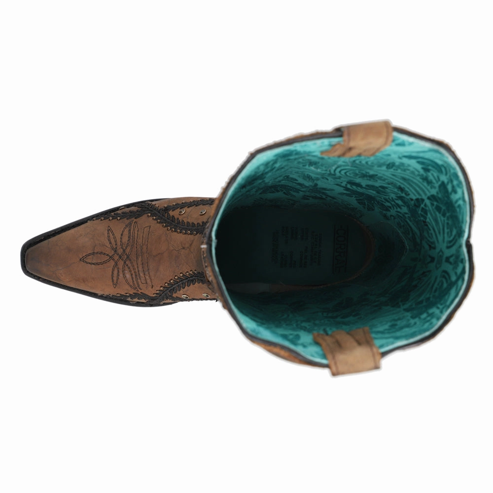 Seamless Comfort Trail Exploration Embroidered Studded Snip Toe Pull On Cowboy Boots