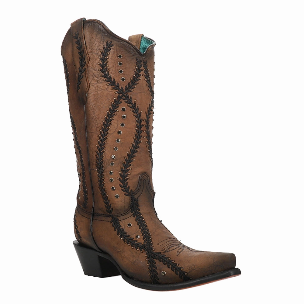 Reinforced Form Mountain Hike Reinforced Embroidered Studded Snip Toe Pull On Cowboy Boots