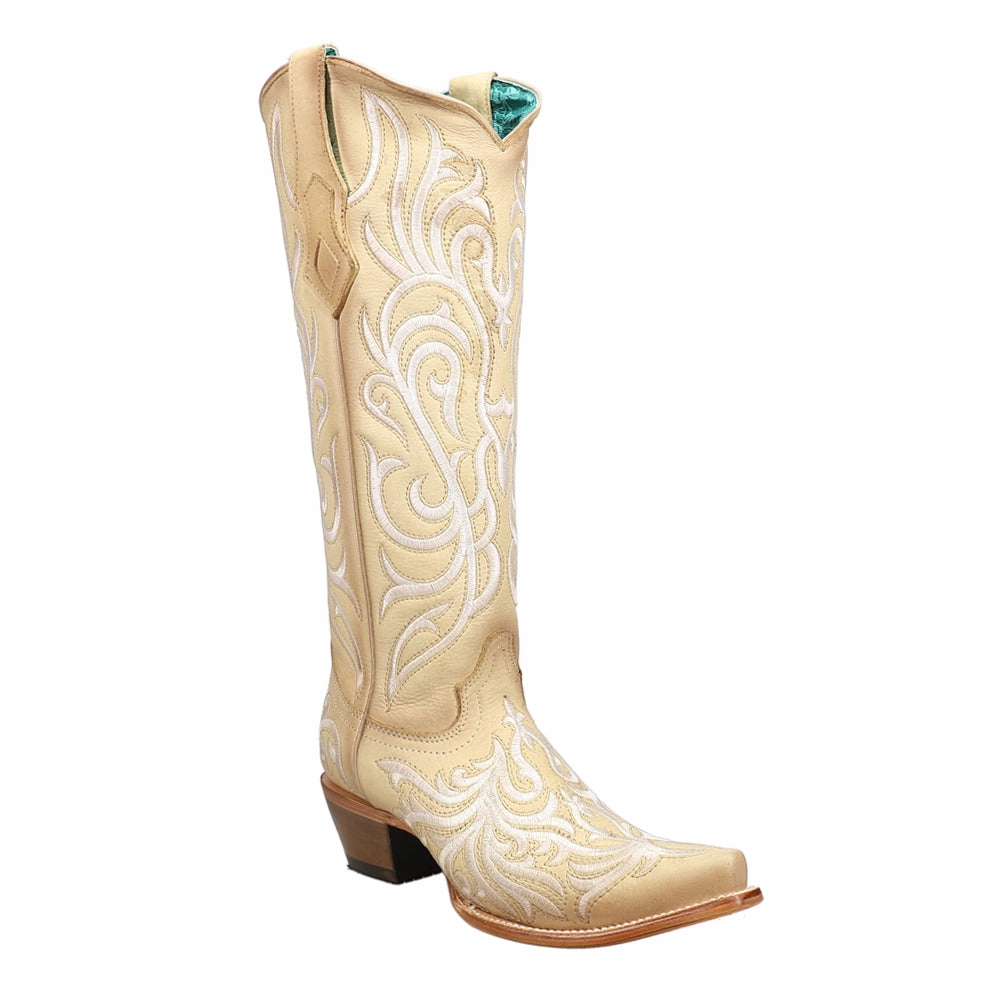 Snow Activity Minimal Color Embroidered Tall Snip Toe Cowboy Boots