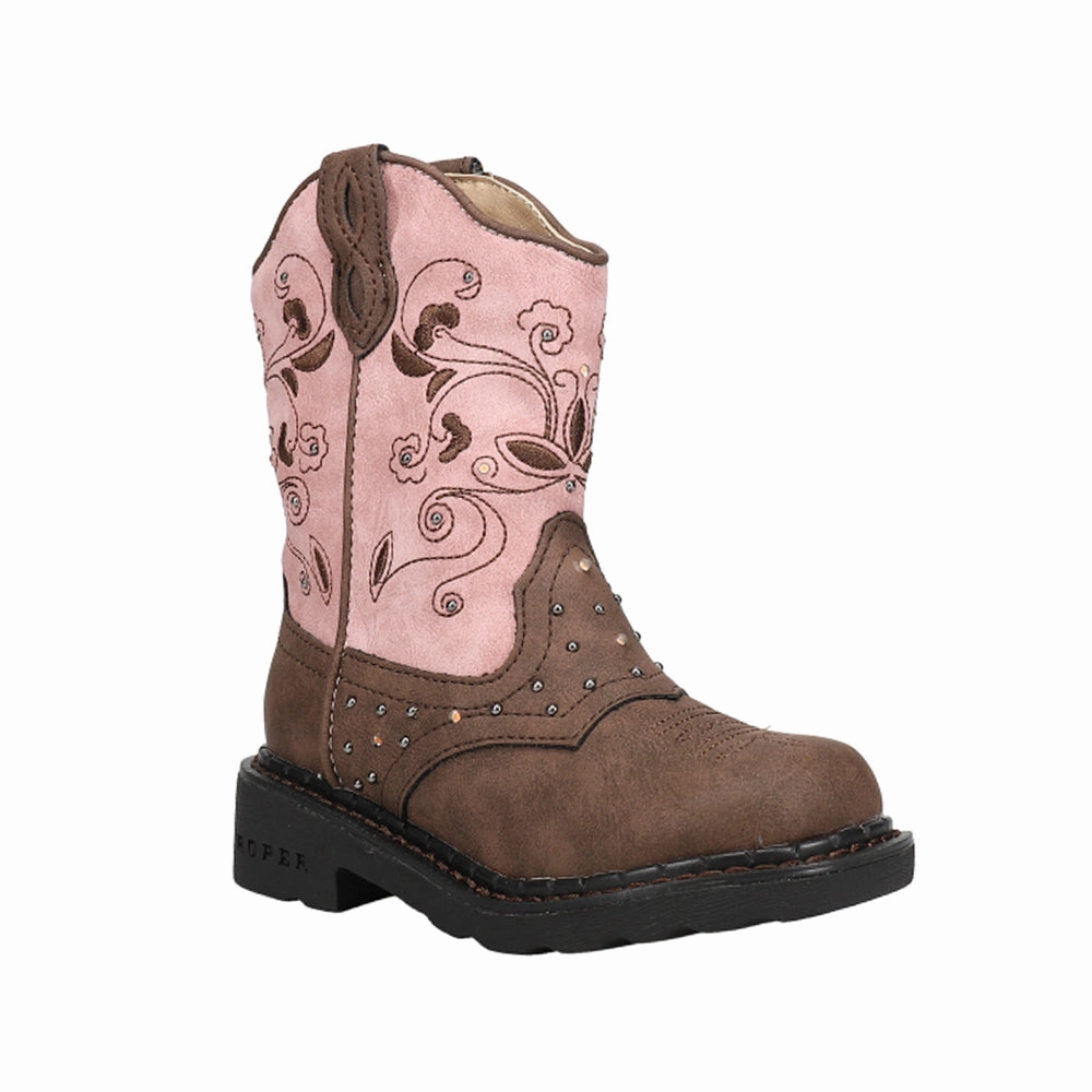 Saddle Light Round Toe Cowboy Boots (Little Kid-Big Kid) Patterned Surface Tactical Build
