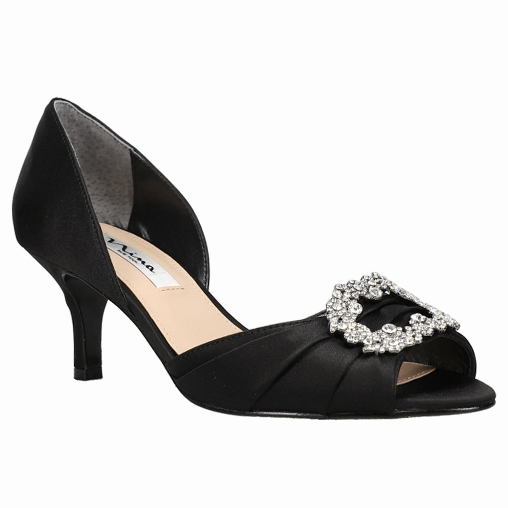 Perfect Form Corrine Rhinestone Peep Toe Evening Pumps