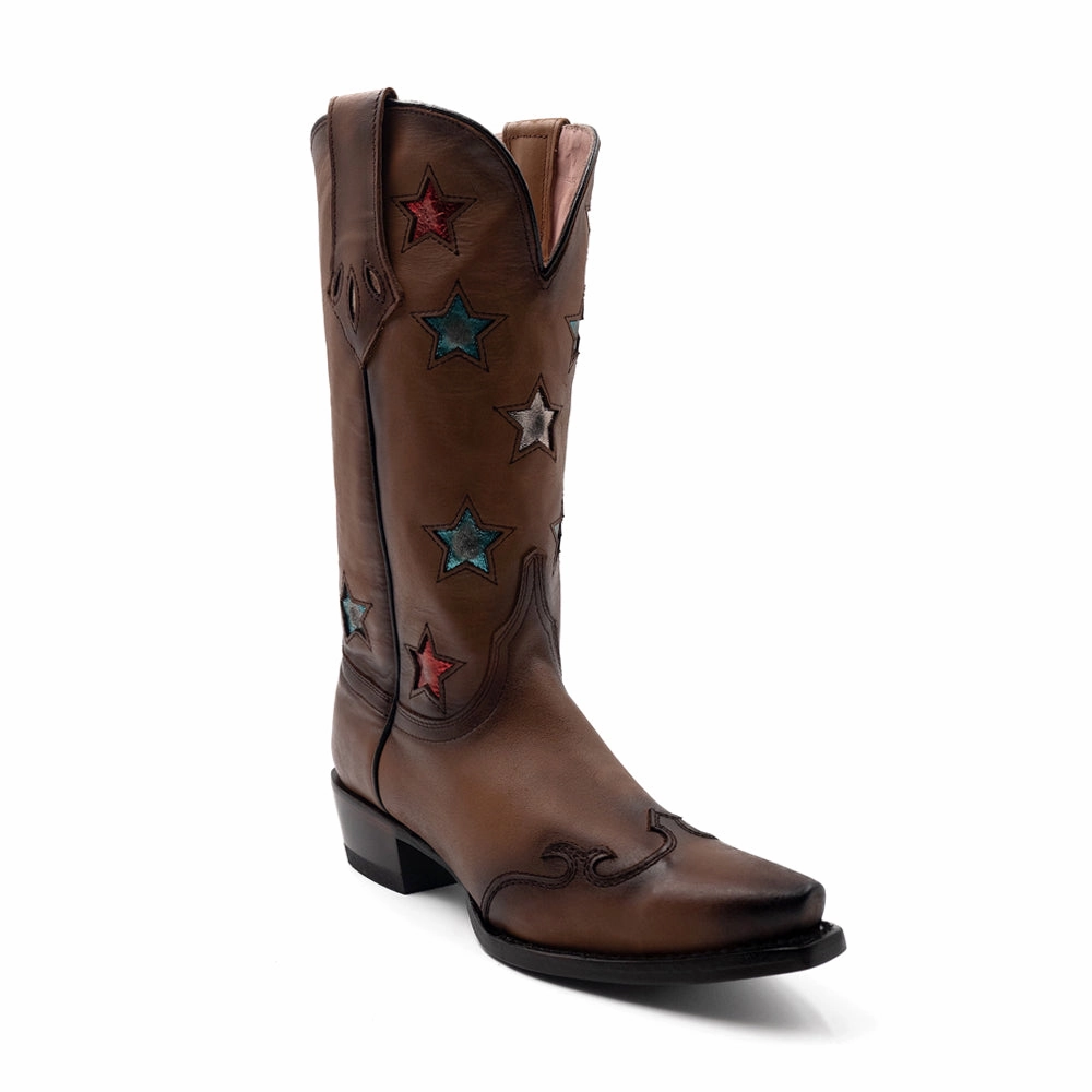 Estrella Overlay Snip Toe Pull On Cowboy Boots Stud Look Fashionable Design