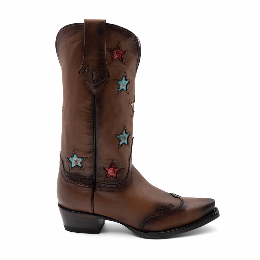 Estrella Overlay Snip Toe Pull On Cowboy Boots subtle style Comfortable Design