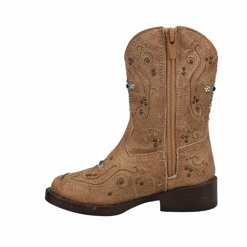 Faith Rhinestone Inlay Square Toe Cowboy Boots (Toddler) Trendy Vibe Cold Trek