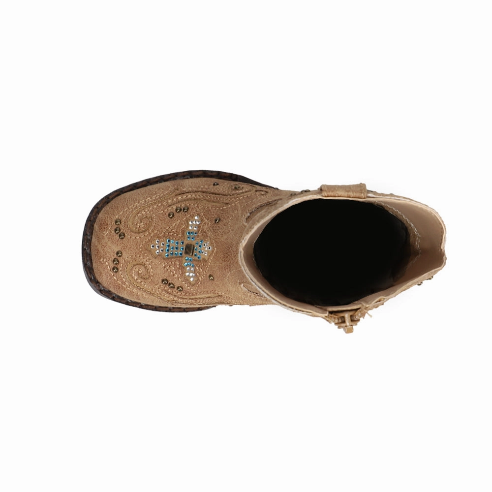 Faith Rhinestone Inlay Square Toe Cowboy Boots (Toddler) Thermal Core Mountain Hike Grippy Outsole Snowy Path