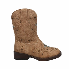 Leopard Tone Smooth Form Faith Rhinestone Inlay Square Toe Cowboy Boots (Toddler)